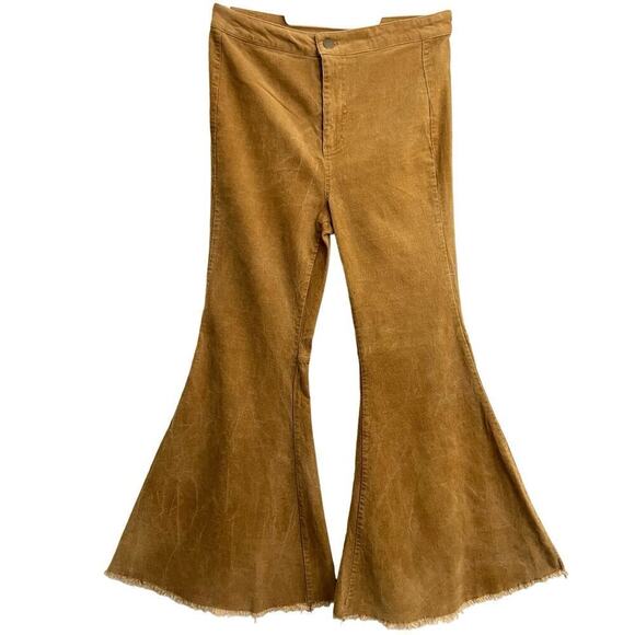 Fashion On Earth Velvet Corduroy 17” Flare Pant Women’s Sz S Camel Boho Hippie - Picture 2 of 10